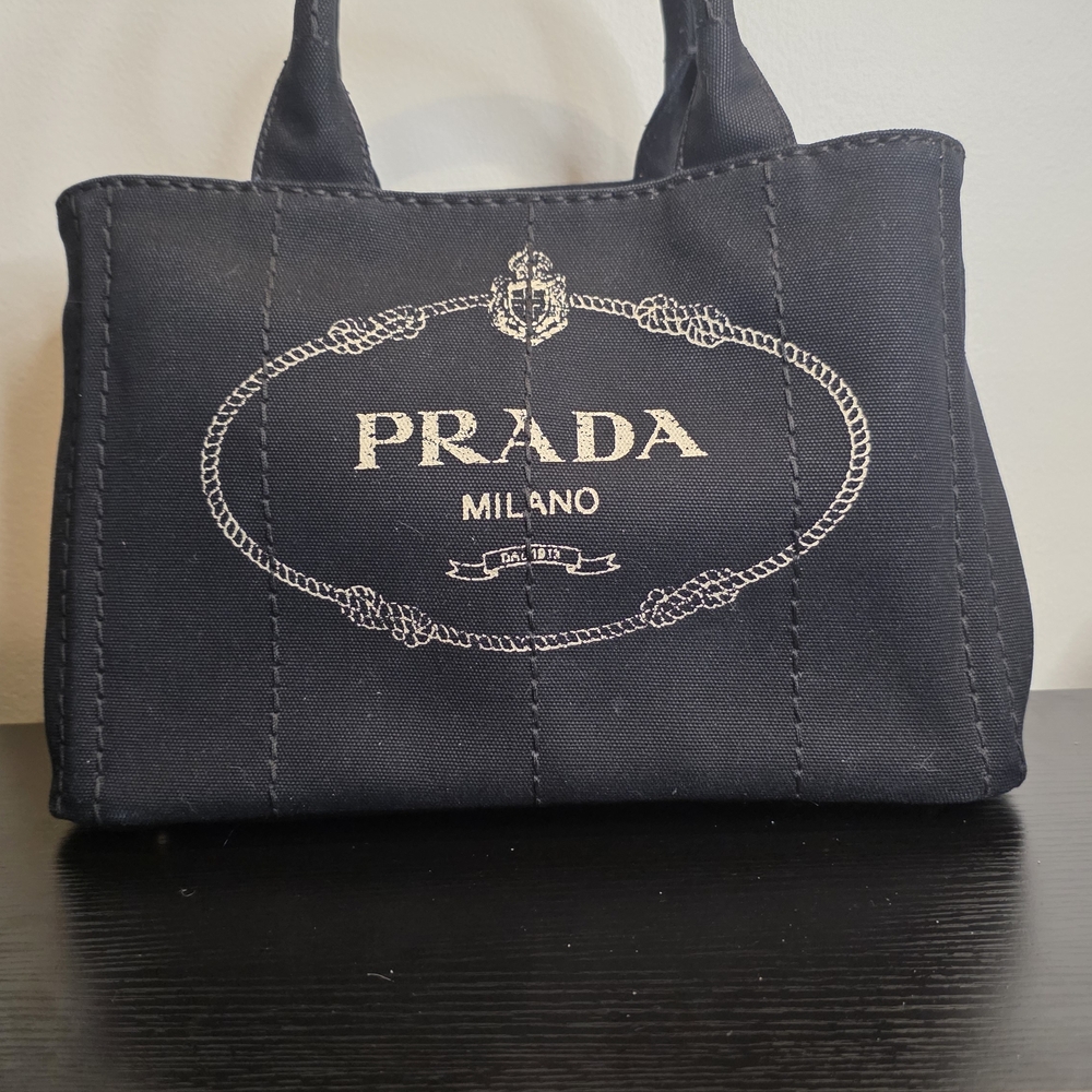 Prada Canapa Black Canvas Tote Bag